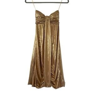 Caché Y2K Vintage Strapless Bubble Skirt Mini Dress in Metallic Gold Size 2
